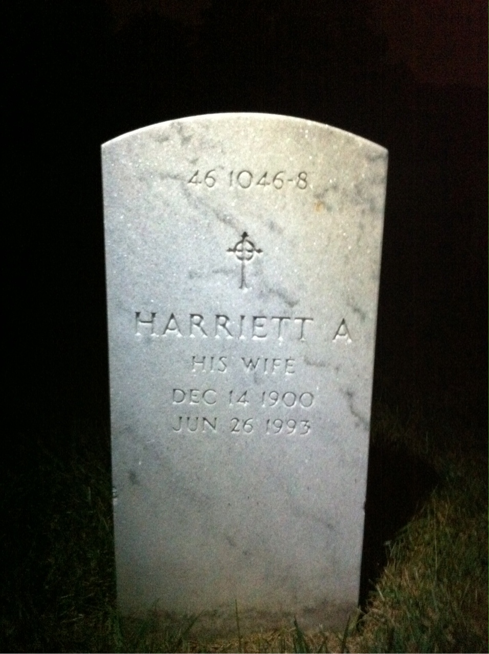 Back of headstone — Harriett Aiken