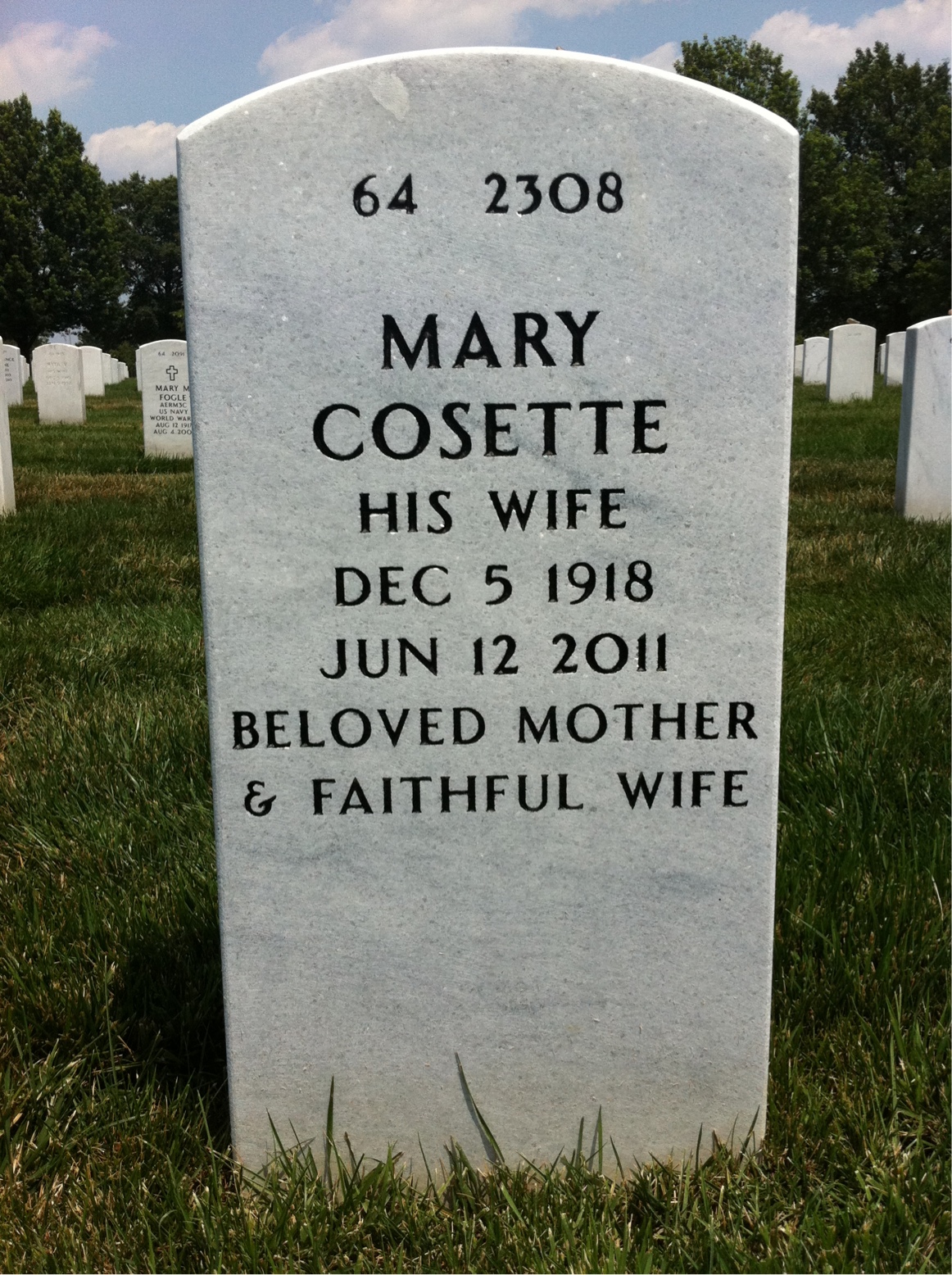 Back of headstone — Latimer Glowa