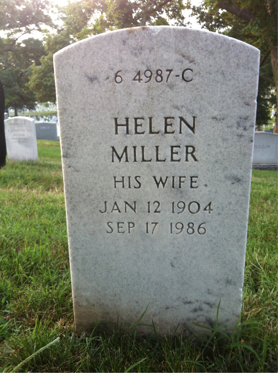Back of headstone — Helen Appleman