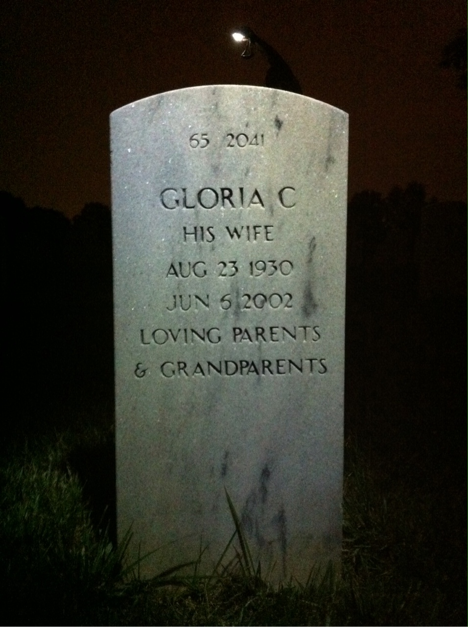 Back of headstone — Gloria Alexander