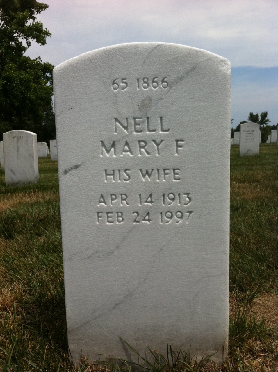 Back of headstone — Nell Bennett