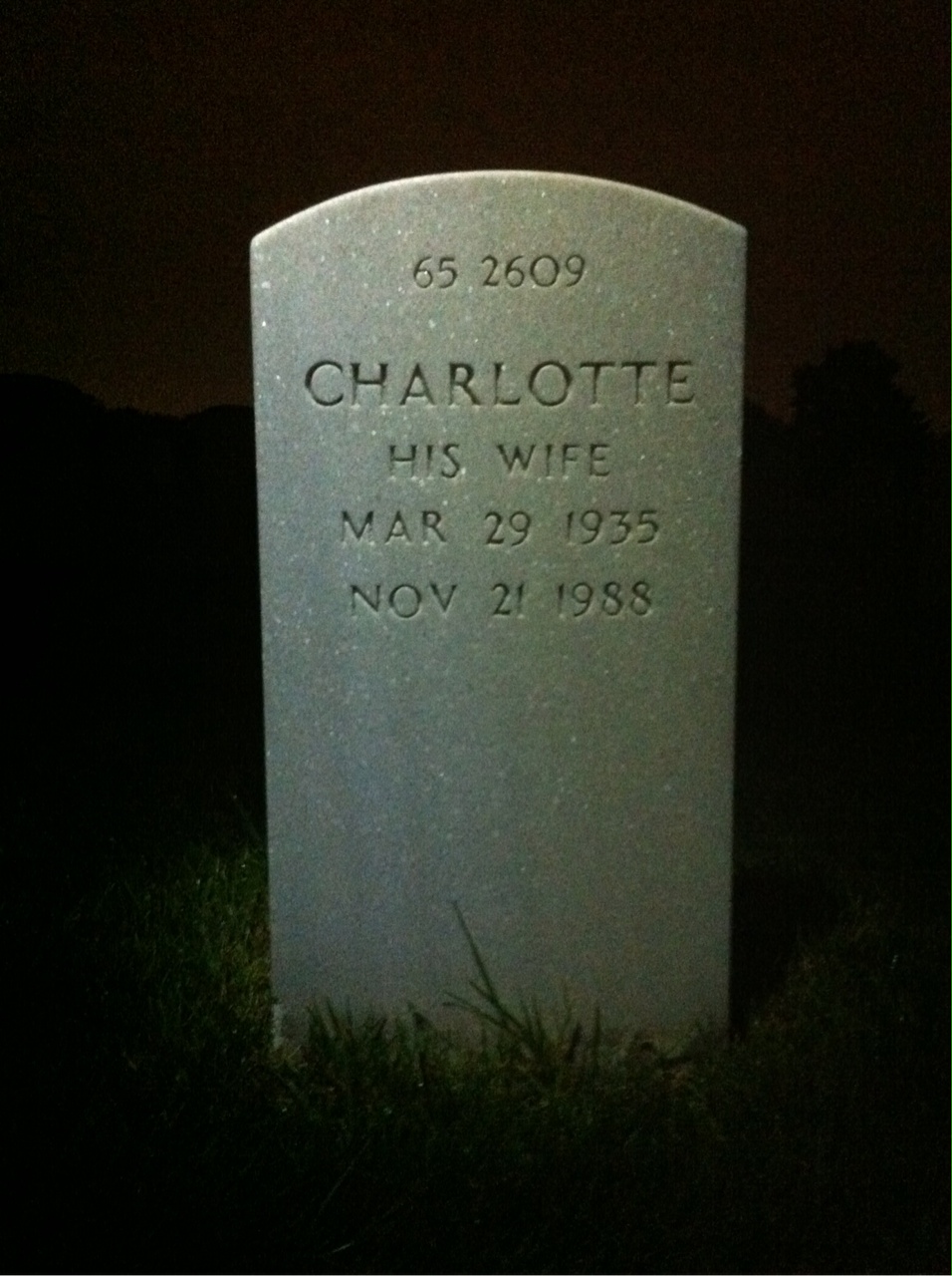 Back of headstone — Charlotte Baechle
