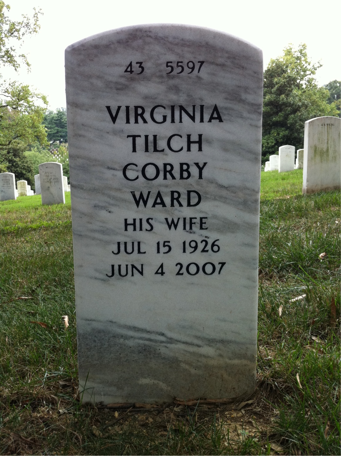 Back of headstone — William Corby
