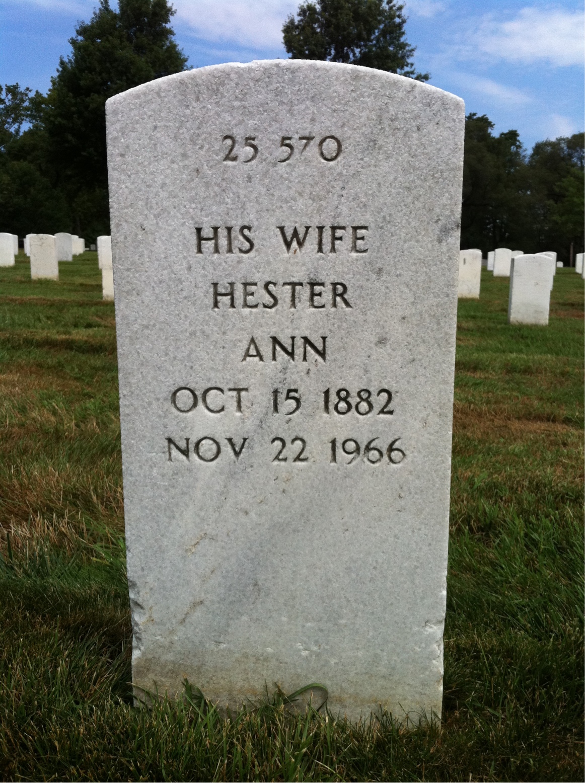Back of headstone — Hester Milner