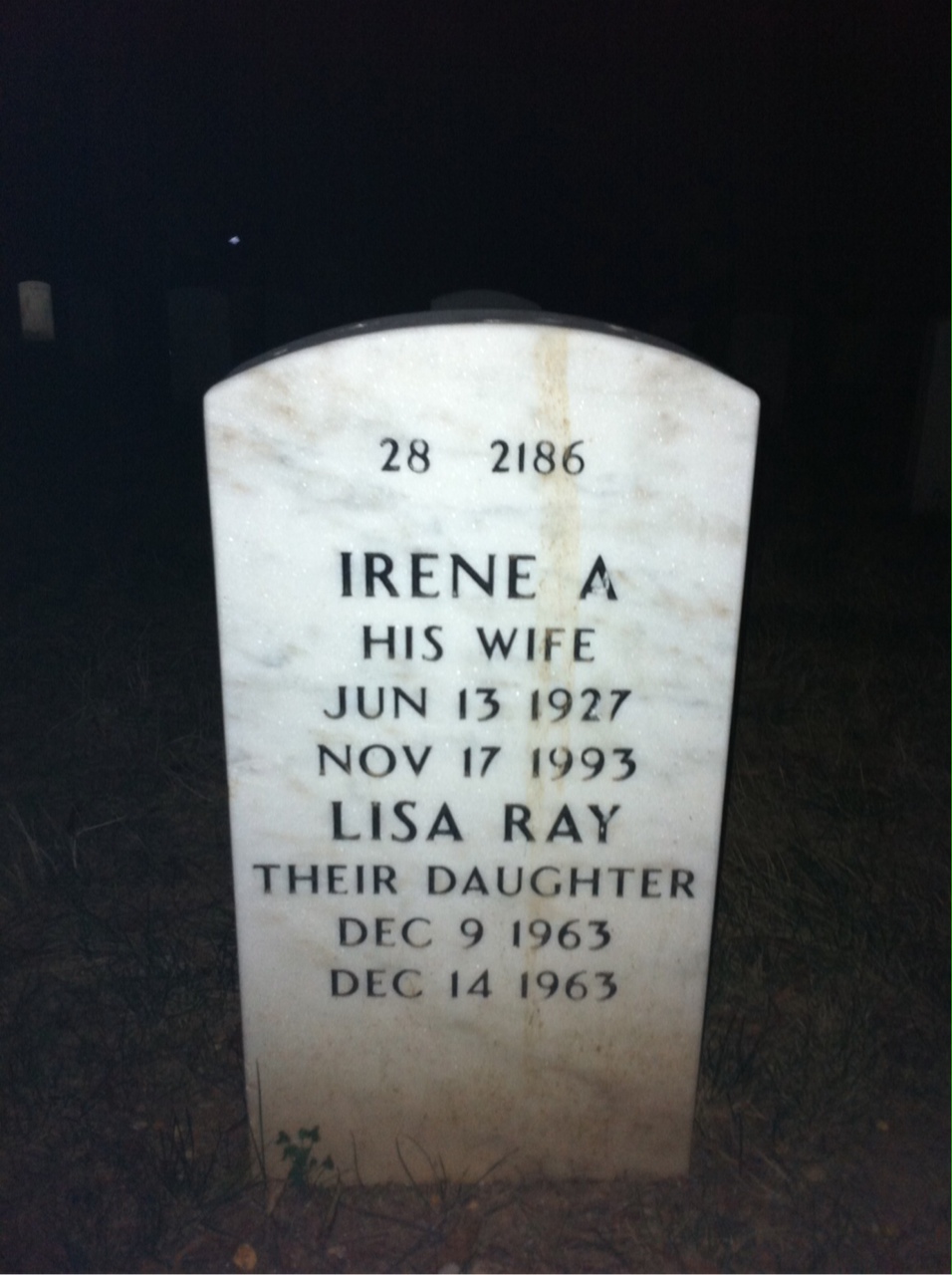 Back of headstone — Howard Singer
