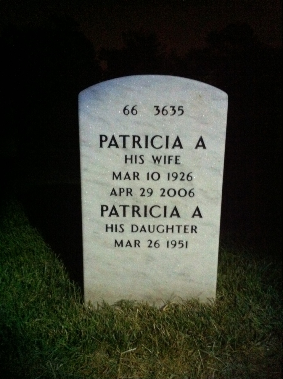 Back of headstone — Foy White
