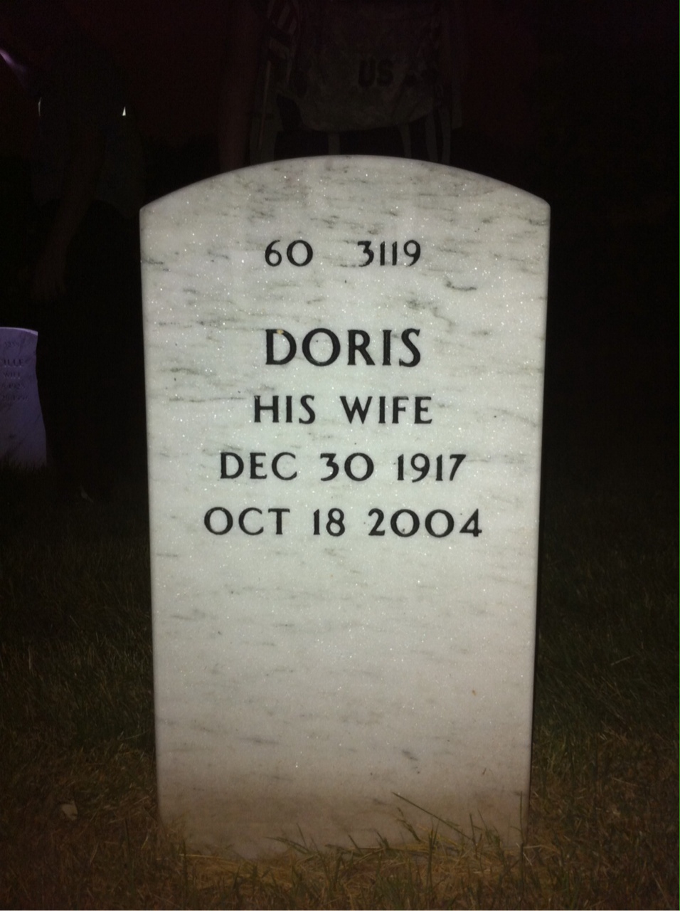 Back of headstone — Donald Warner