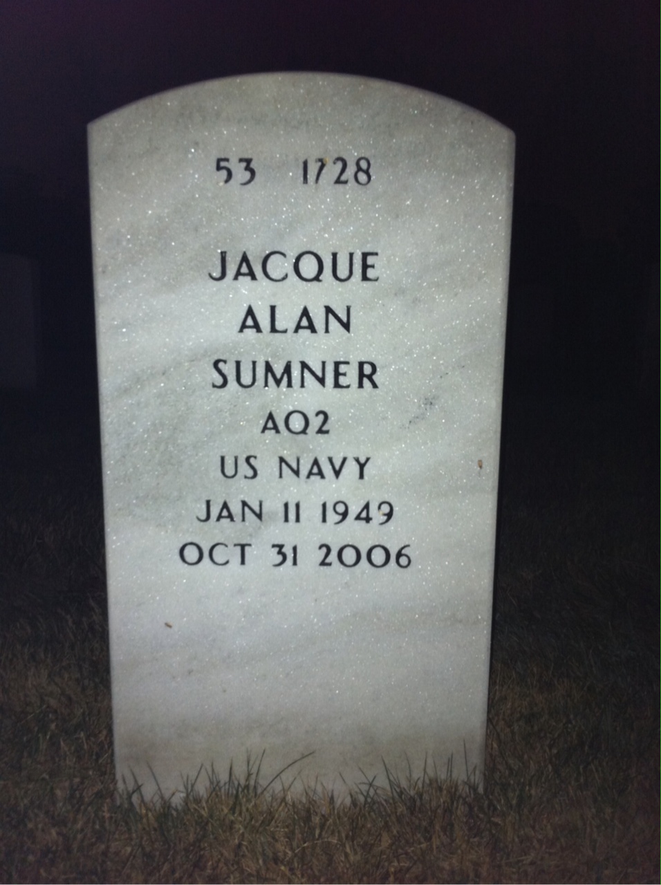 Back of headstone — Balford Sumner