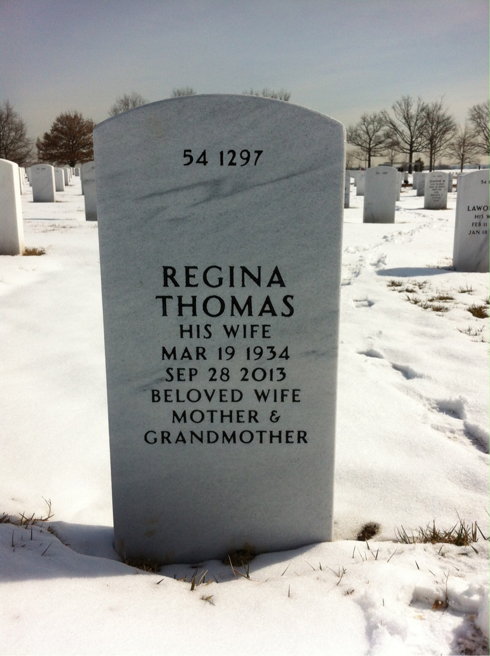 Back of headstone — Delmar Thomas