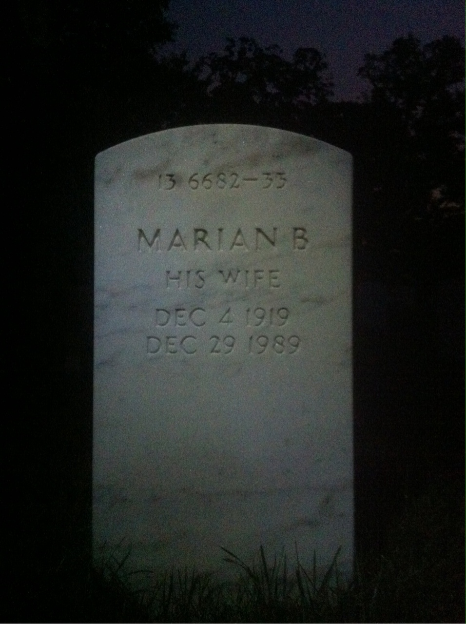 Back of headstone — Marian Motes