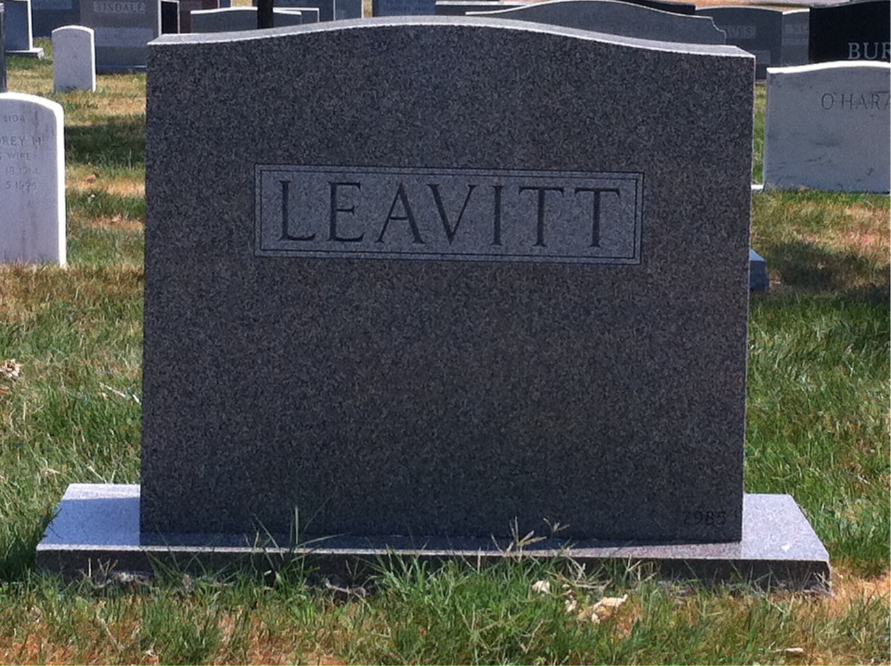 Back of headstone — Raymond Boomer Leavitt
