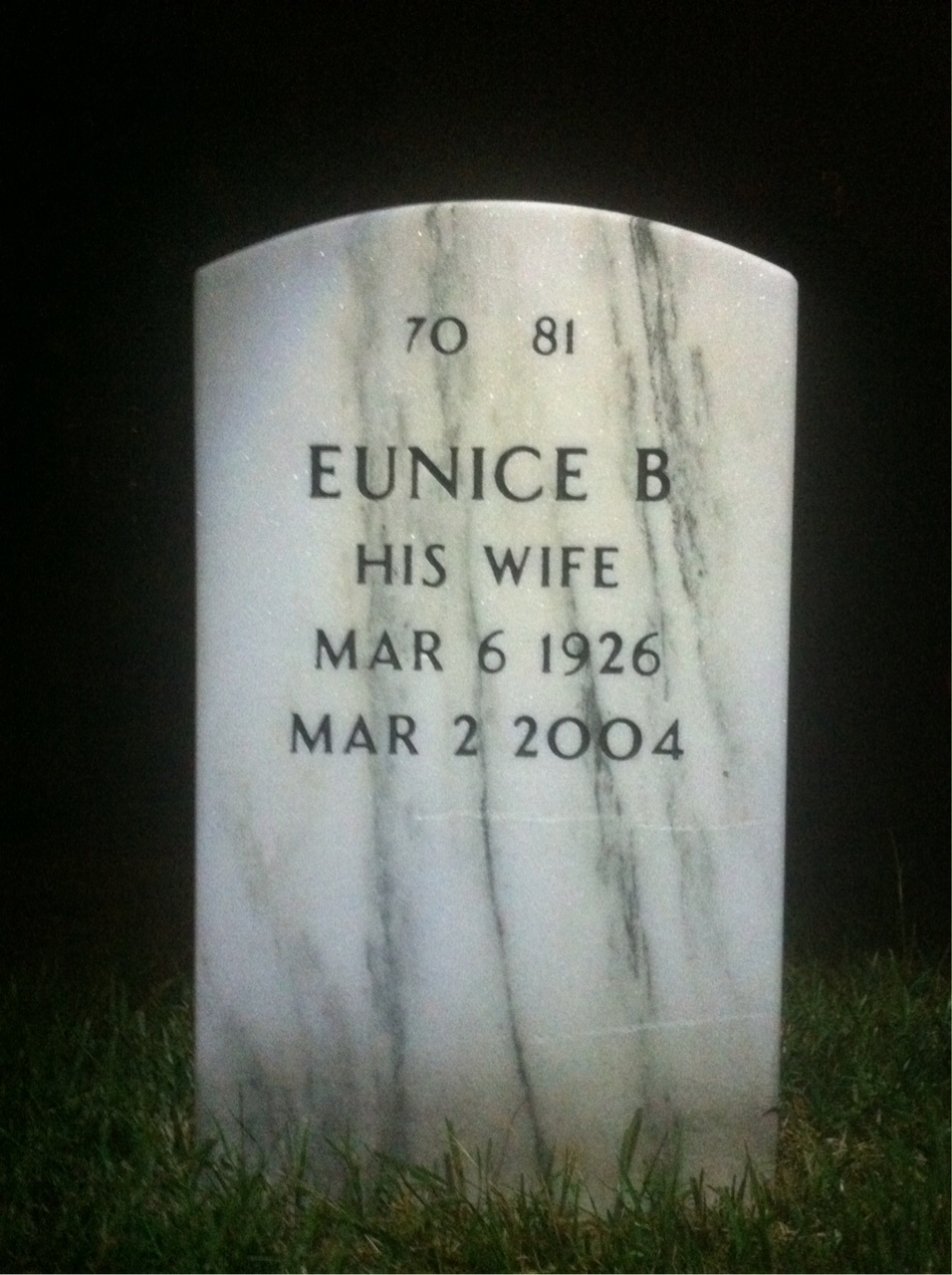 Back of headstone — Carroll Dugan