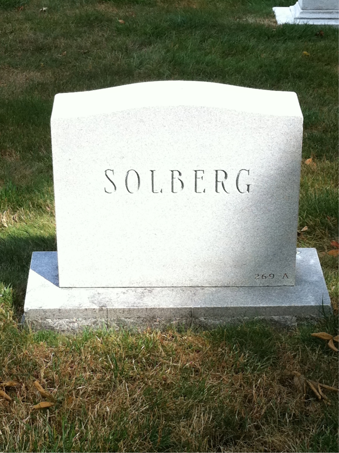 Back of headstone — Thorvald Arthur Solberg