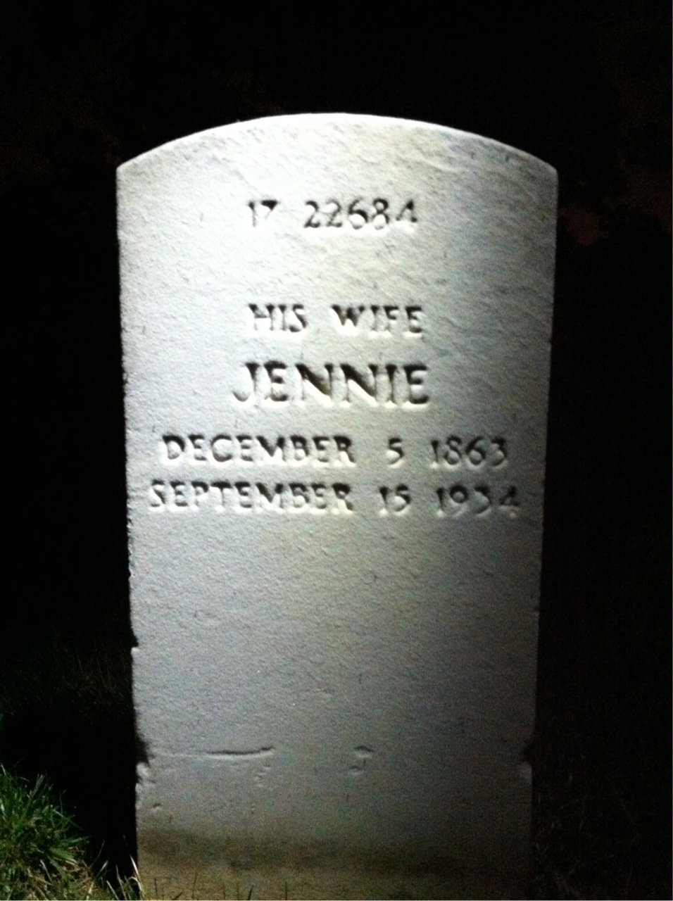 Back of headstone — Jennie Morley