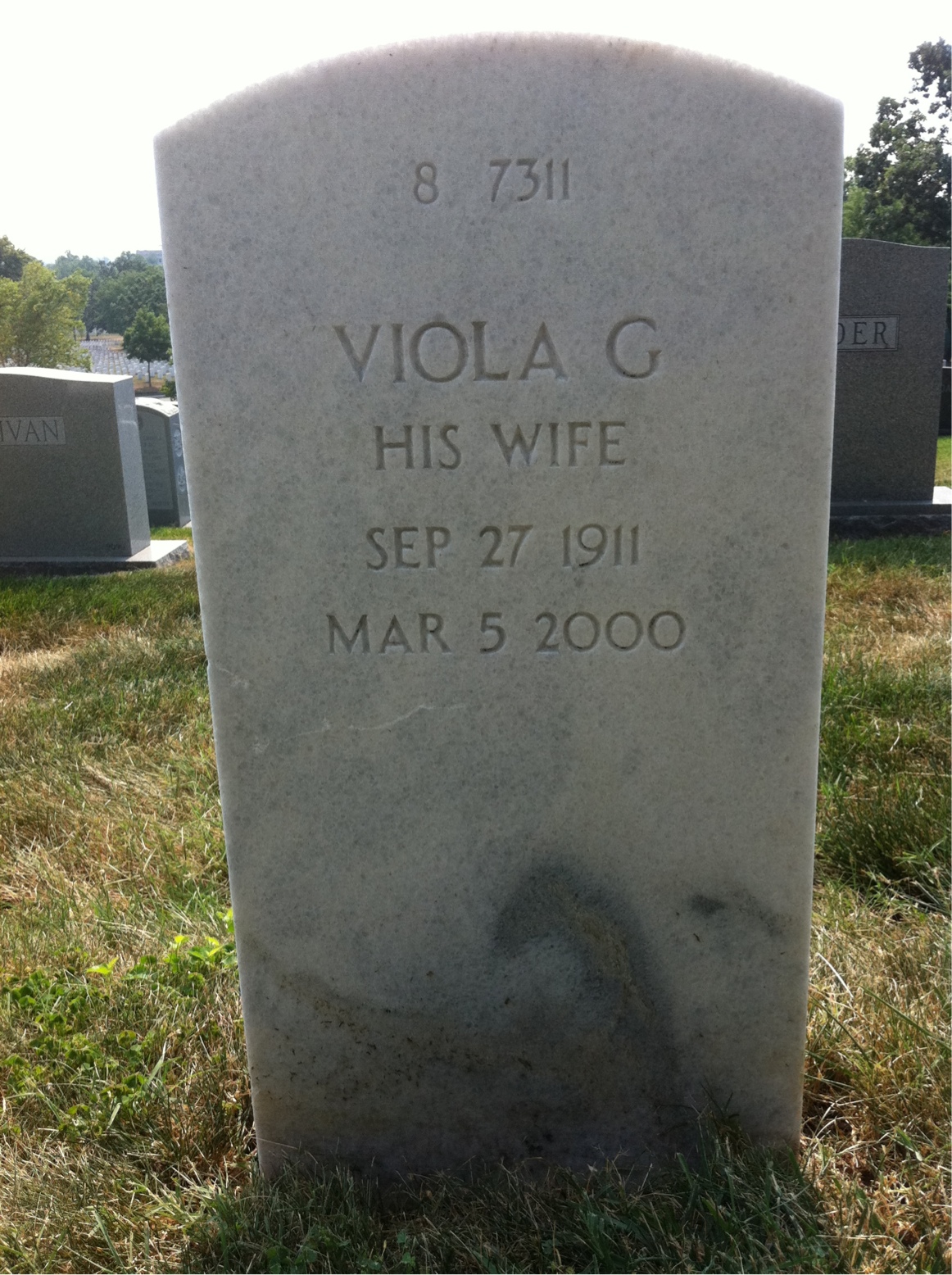 Back of headstone — Viola Miller