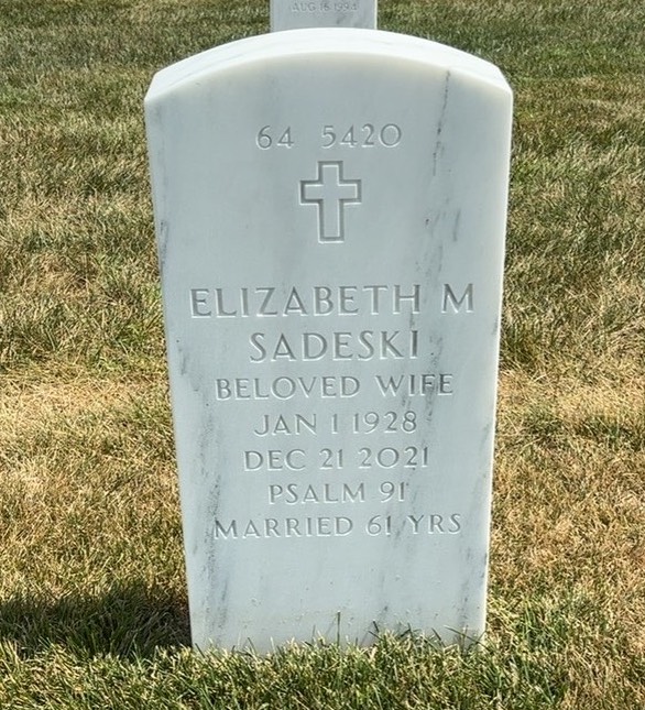 Back of headstone — Adolph Sadeski