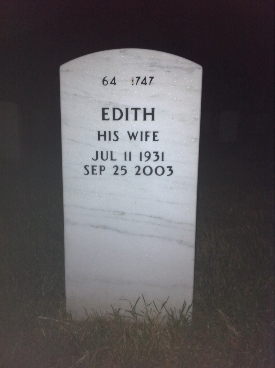 Back of headstone — Melvin Wade