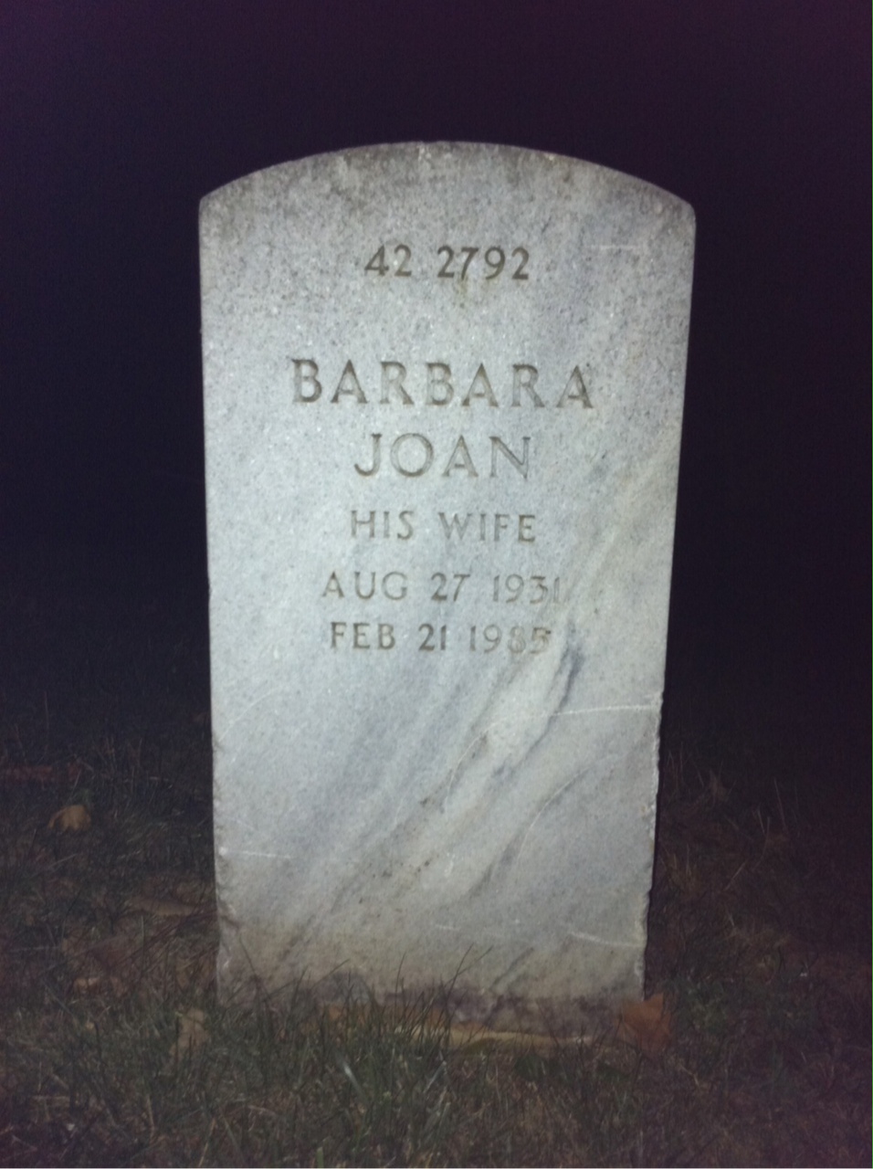 Back of headstone — Barbara Allen