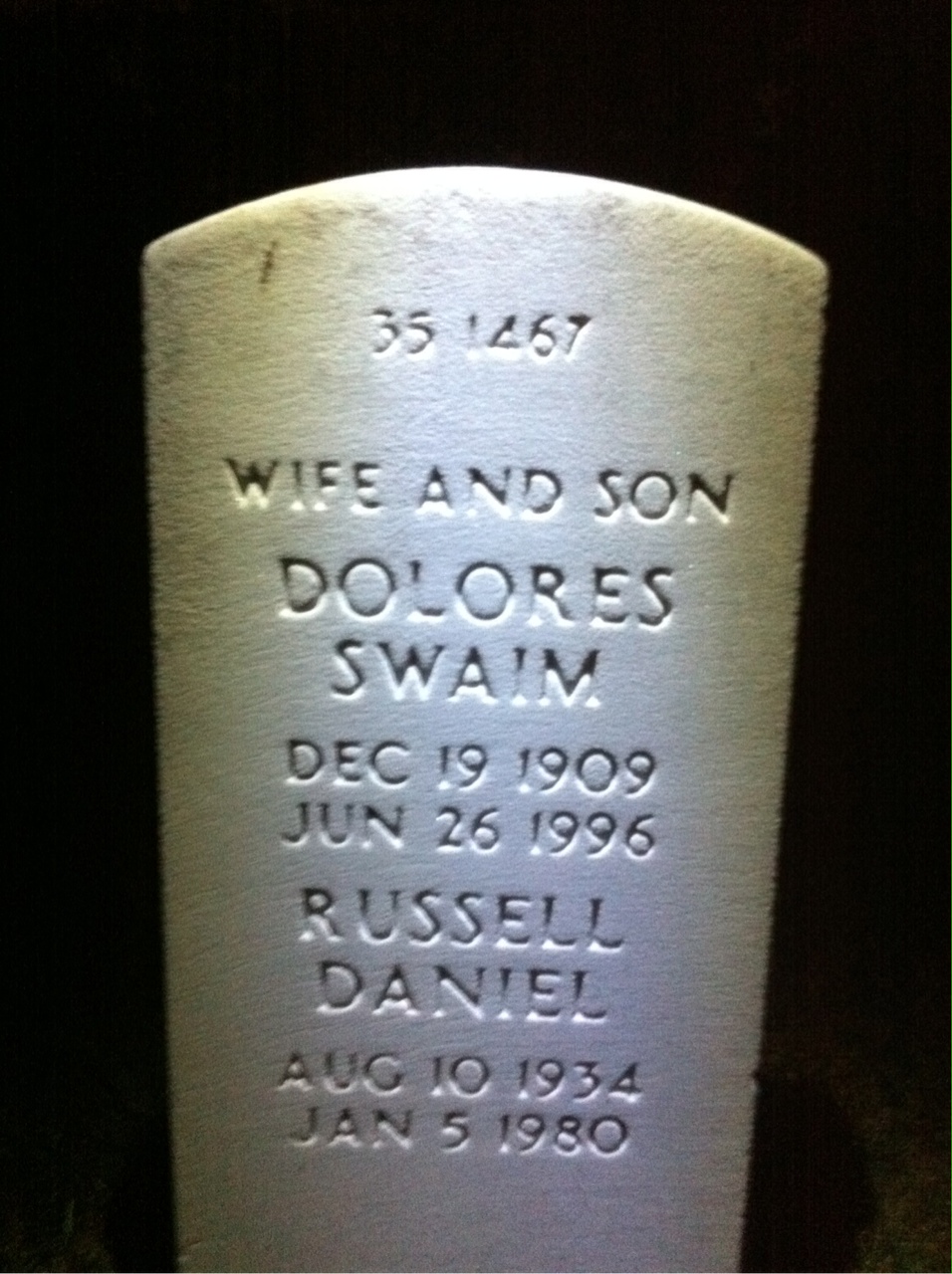 Back of headstone — Russell Angle