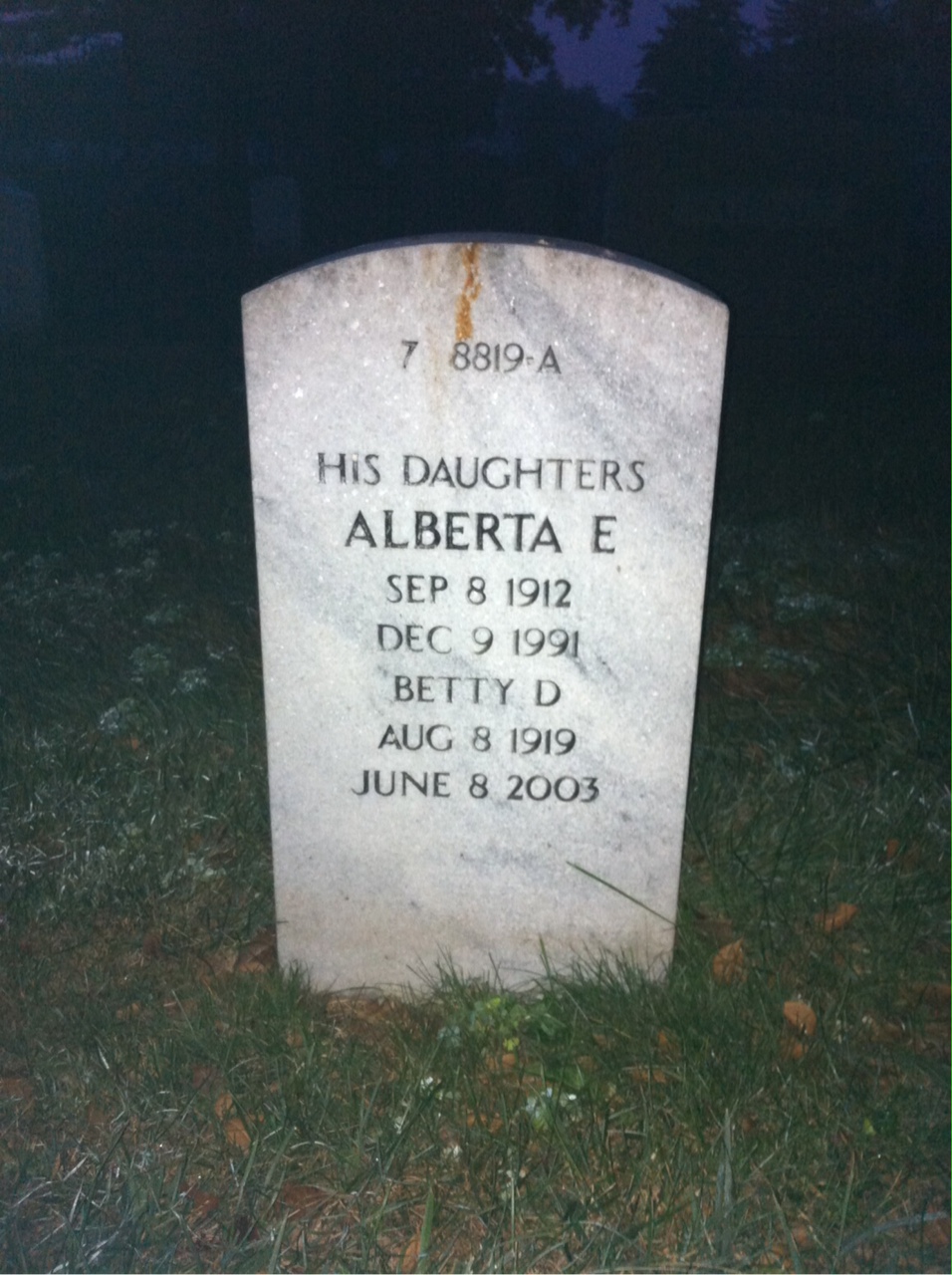Back of headstone — Albert Ebbs