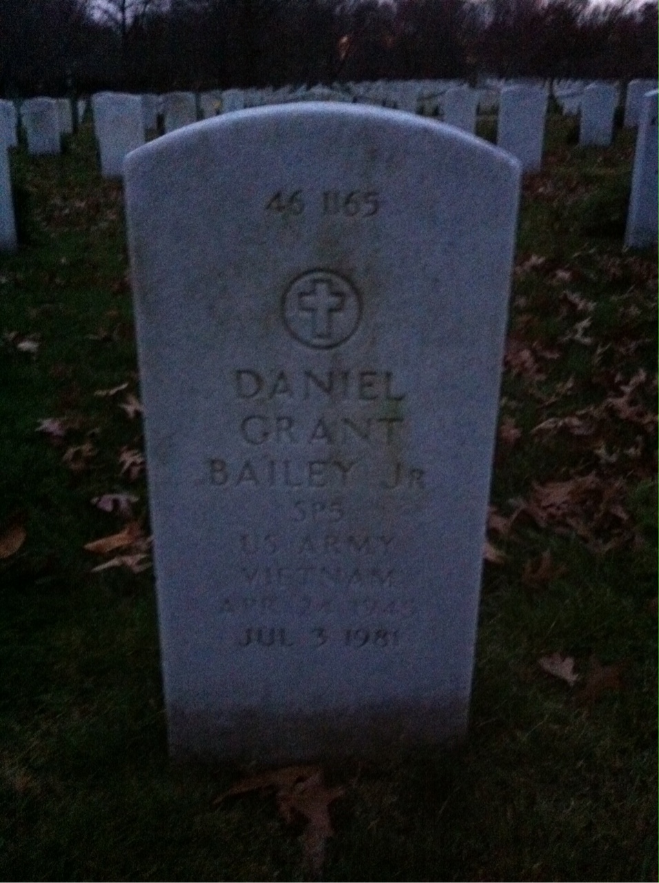 Back of headstone — Daniel Bailey