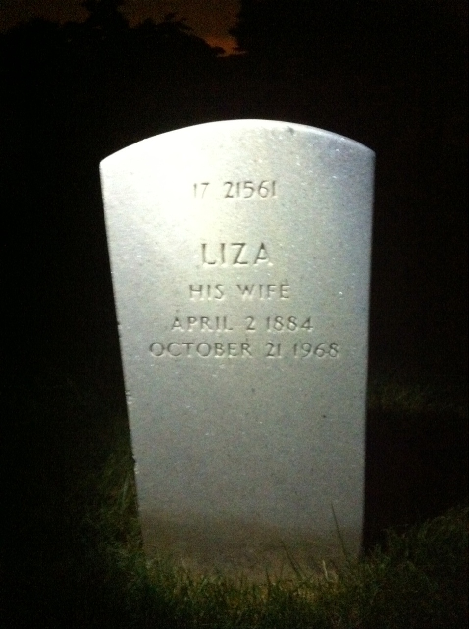 Back of headstone — Liza Moncure