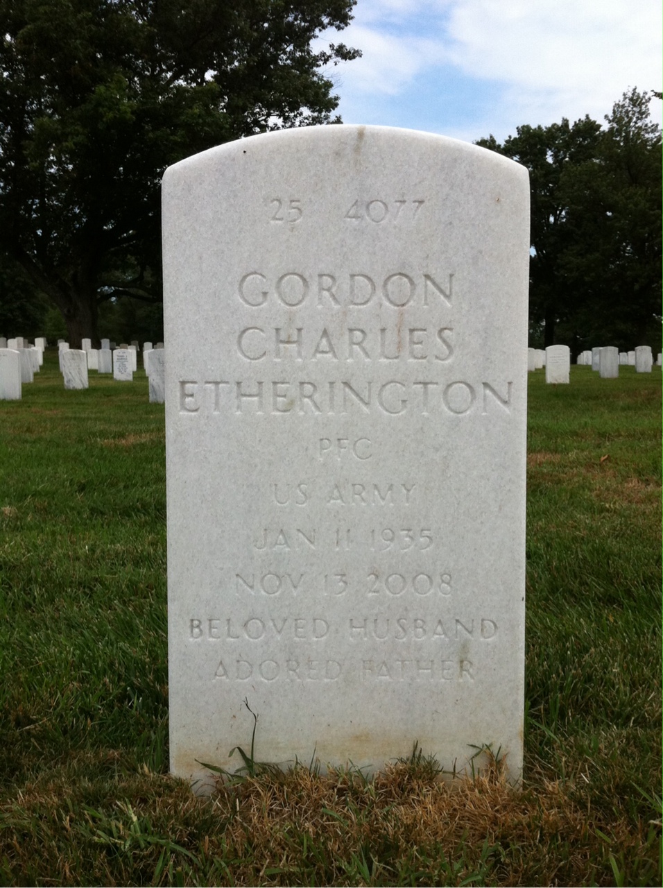Back of headstone — Gordon Etherington