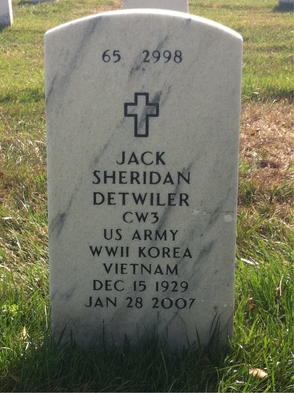 Back of headstone — Jack Detwiler