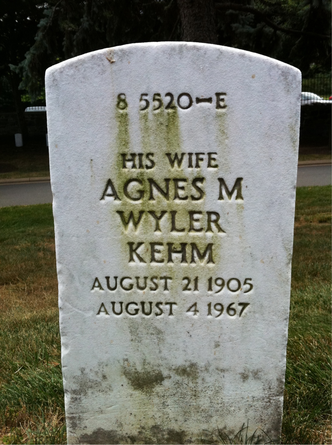 Back of headstone — Agnes Kehm