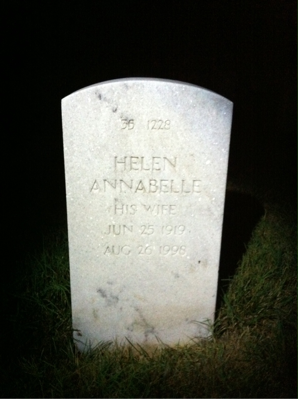 Back of headstone — Helen Cox