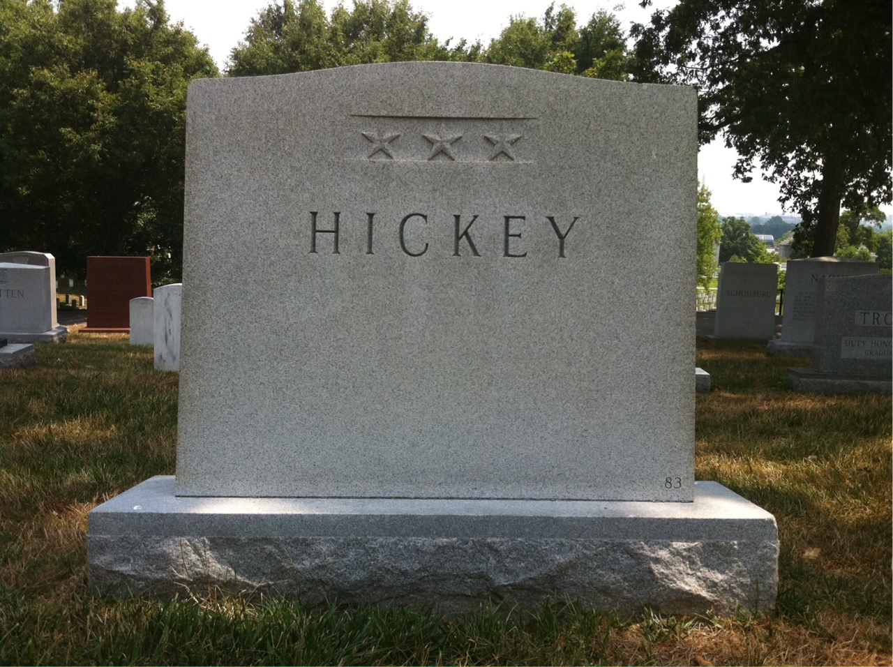 Back of headstone — Thomas F Hickey