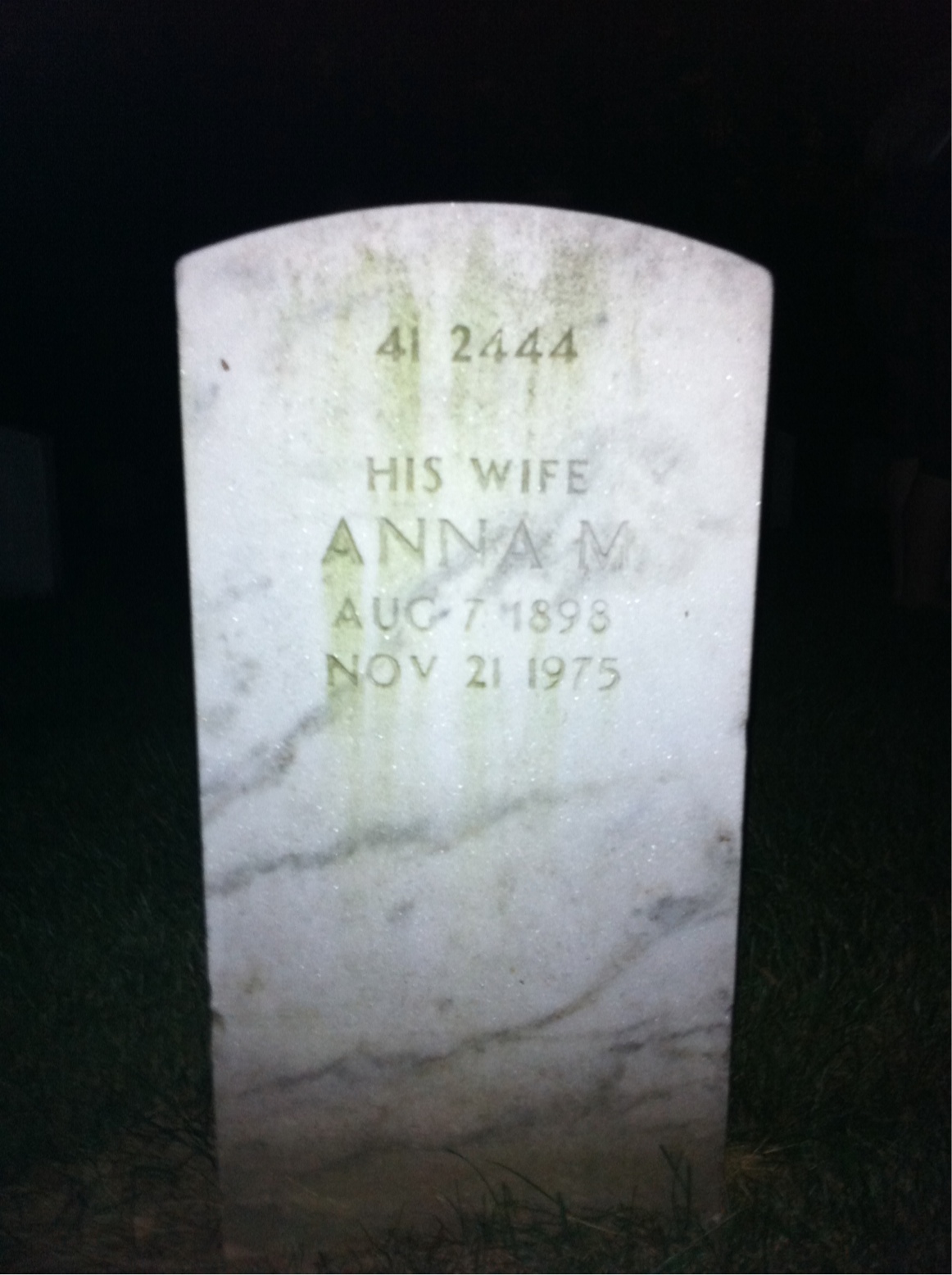 Back of headstone — Anna W Rockett