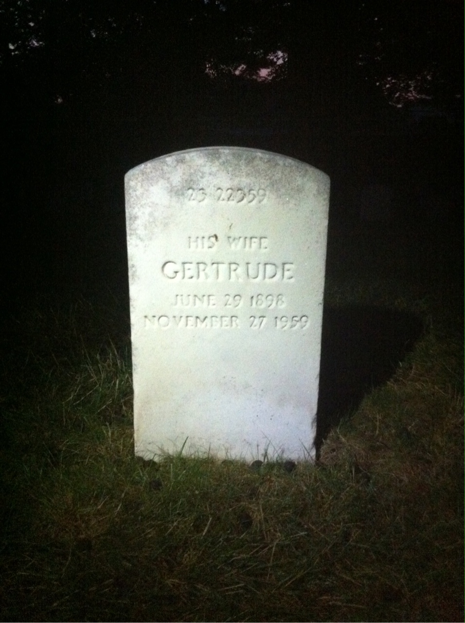 Back of headstone — Gertrude Muse
