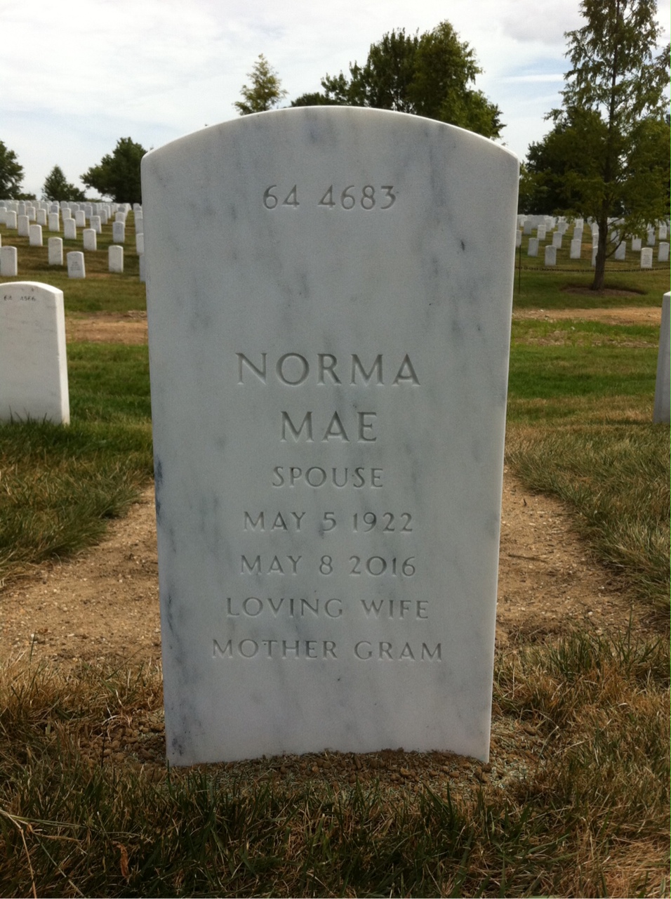 Back of headstone — Myron Yantis