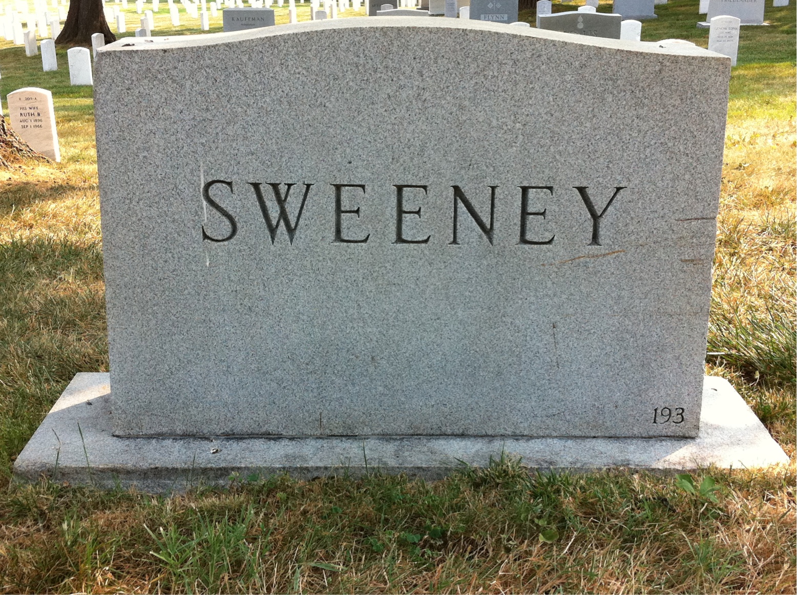 Back of headstone — Victor Sweeney
