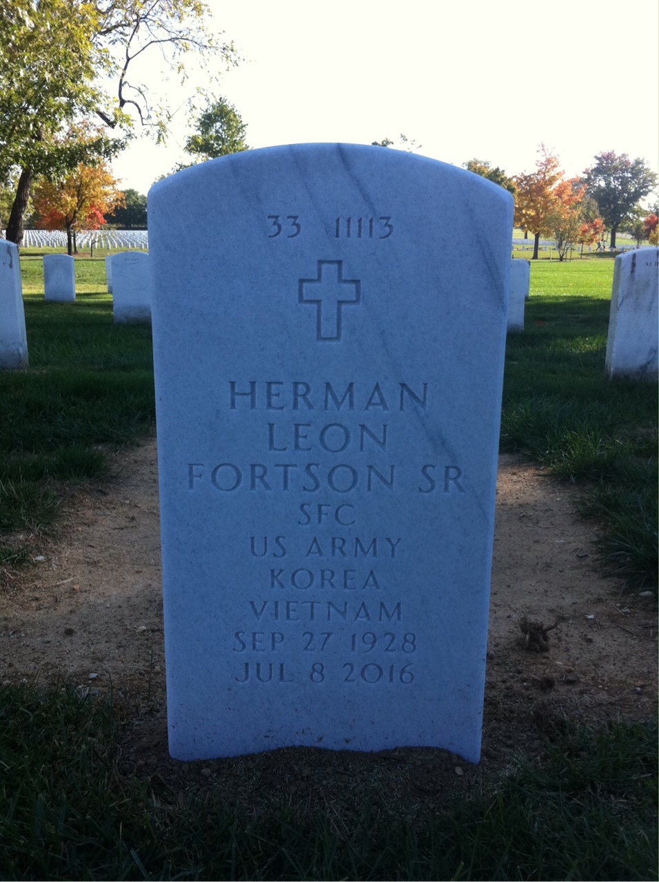 Back of headstone — Herman Fortson