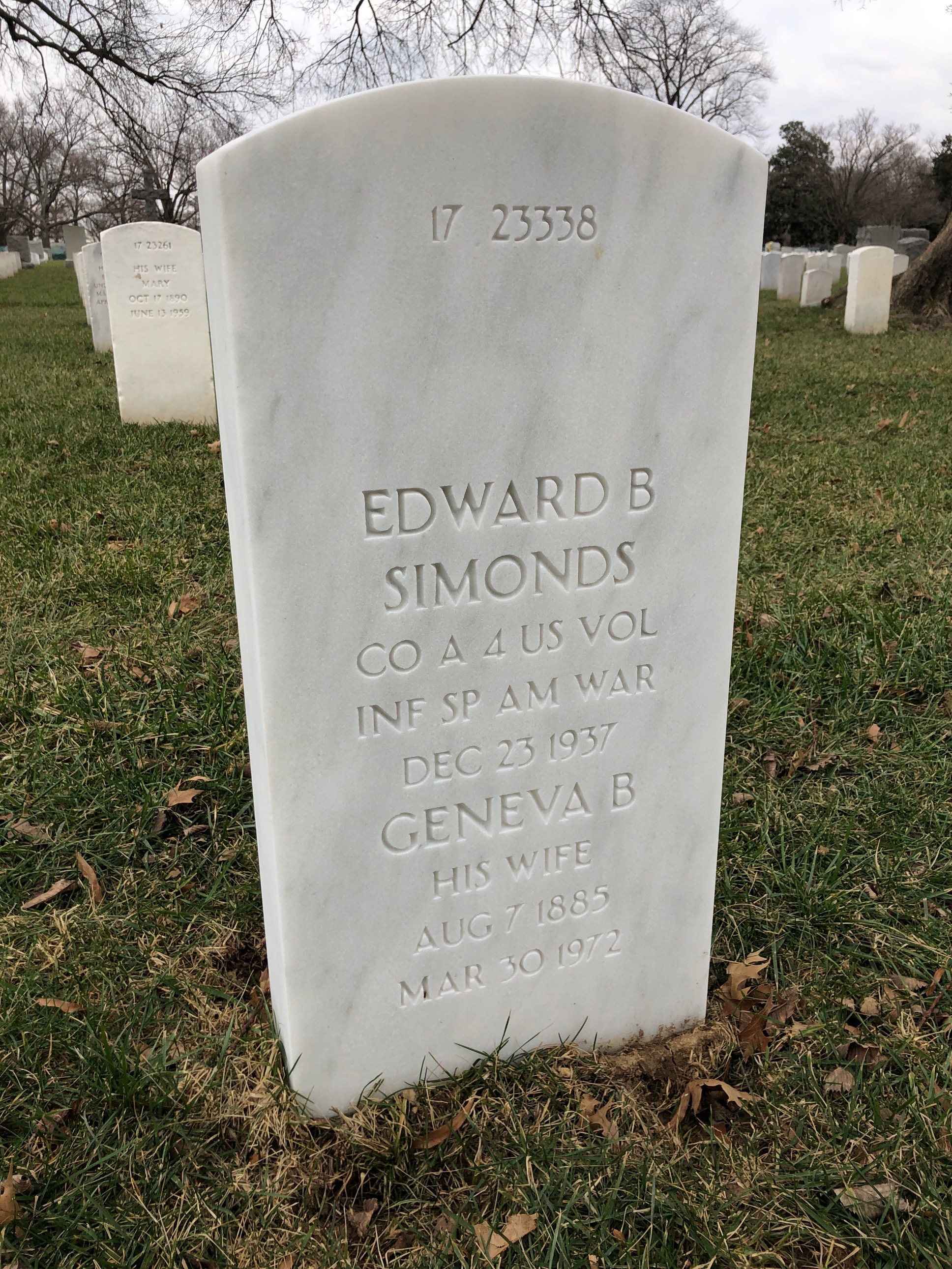 Back of headstone — Edward Simonds