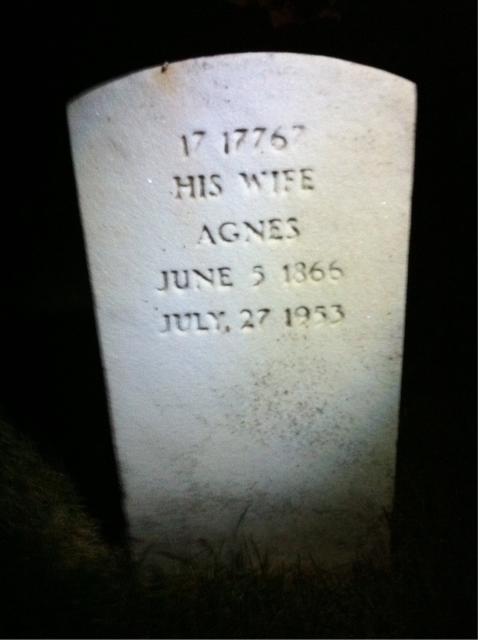 Back of headstone — Agnes Jeffrey