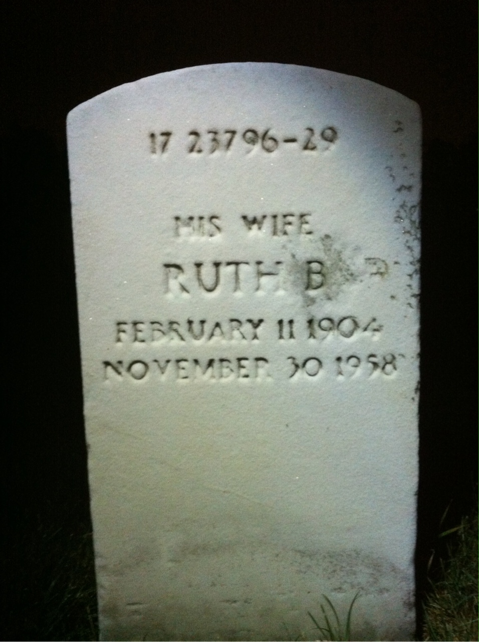 Back of headstone — Ruth Moynihan