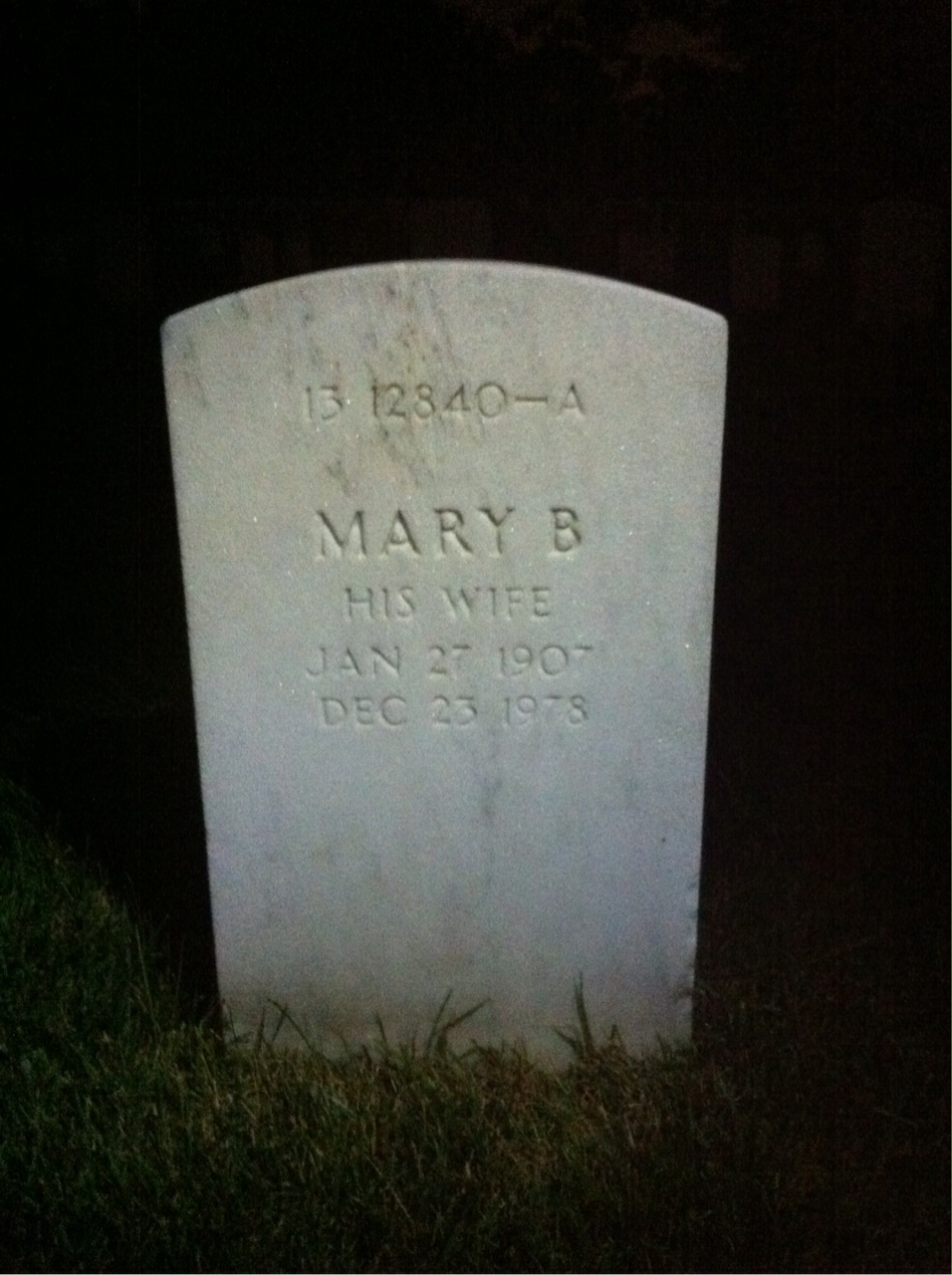 Back of headstone — Mary Moore