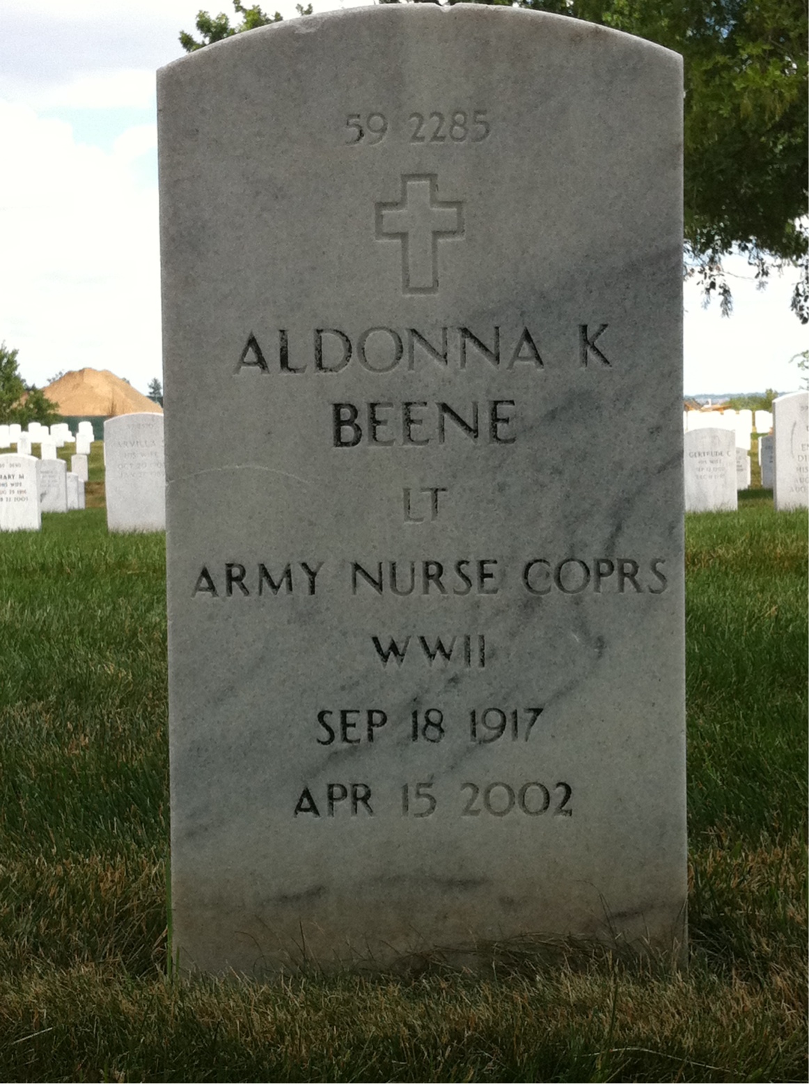 Back of headstone — Aldonna Beene