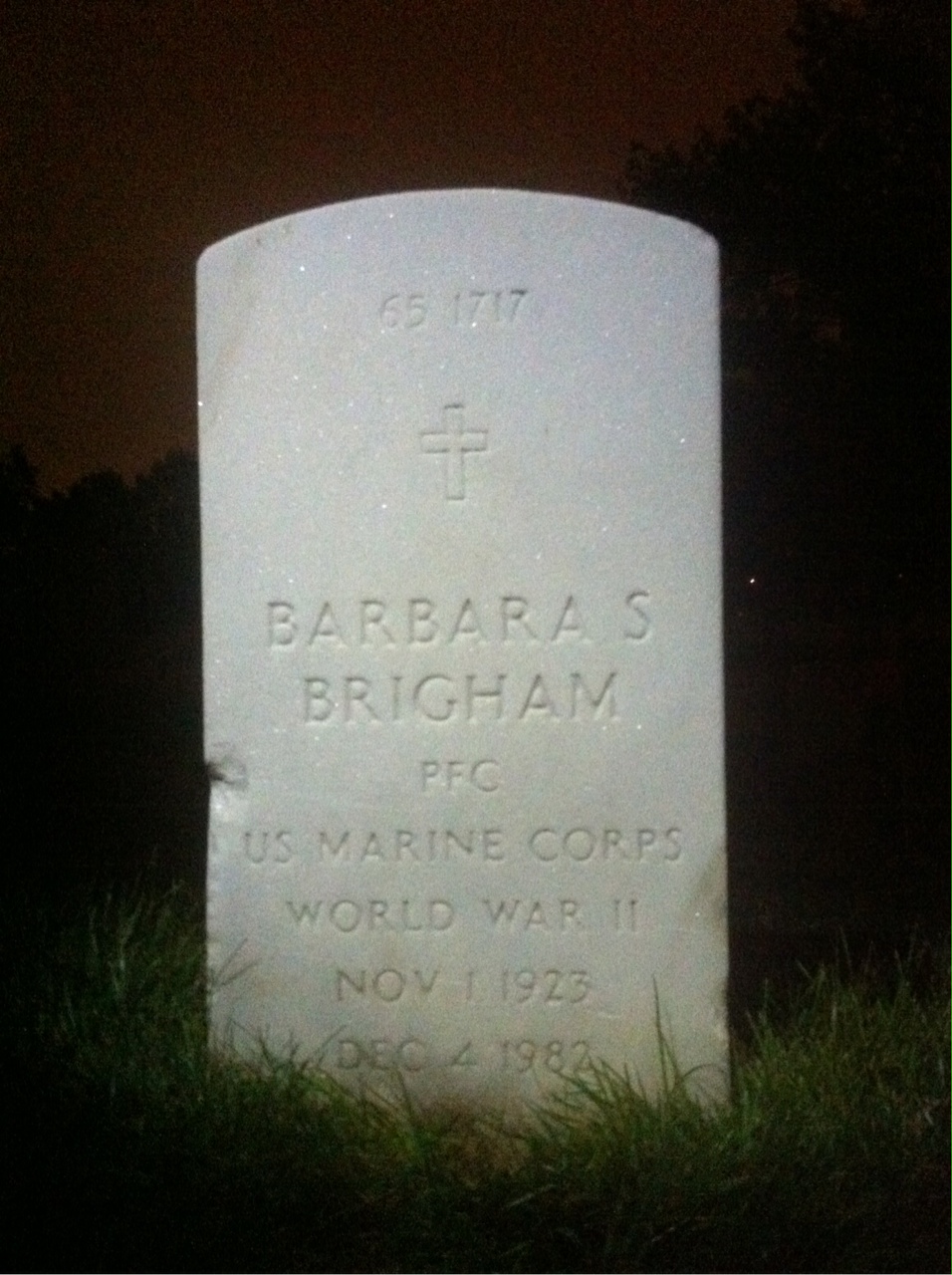 Back of headstone — Barbara S Brigham