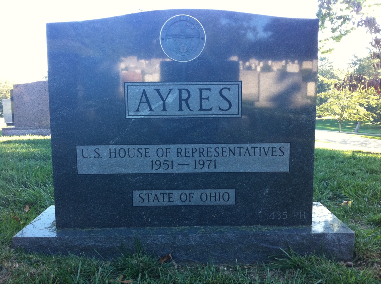 Back of headstone — Frank Ayres