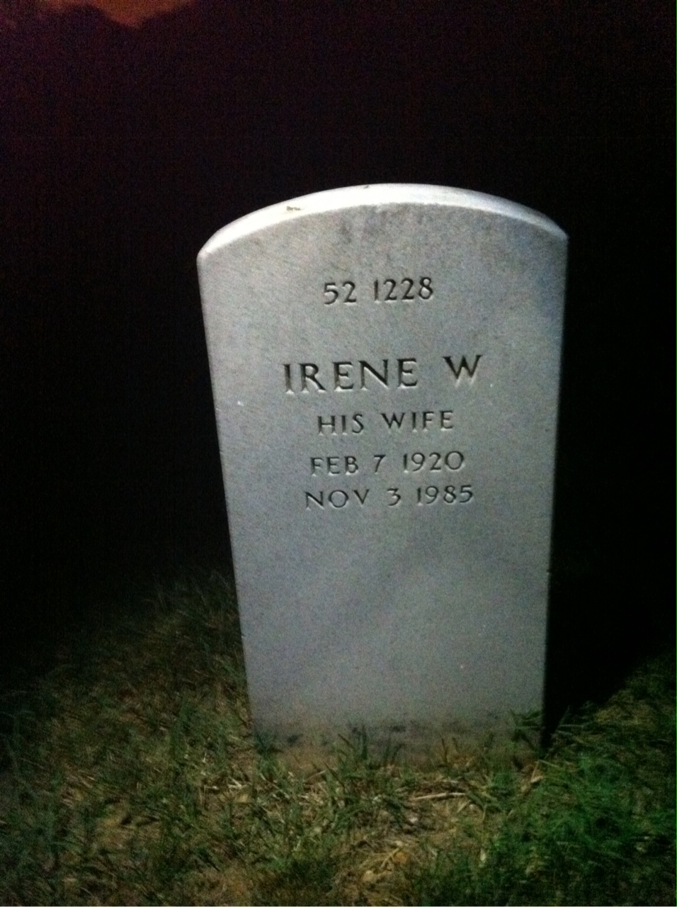 Back of headstone — Irene Allman