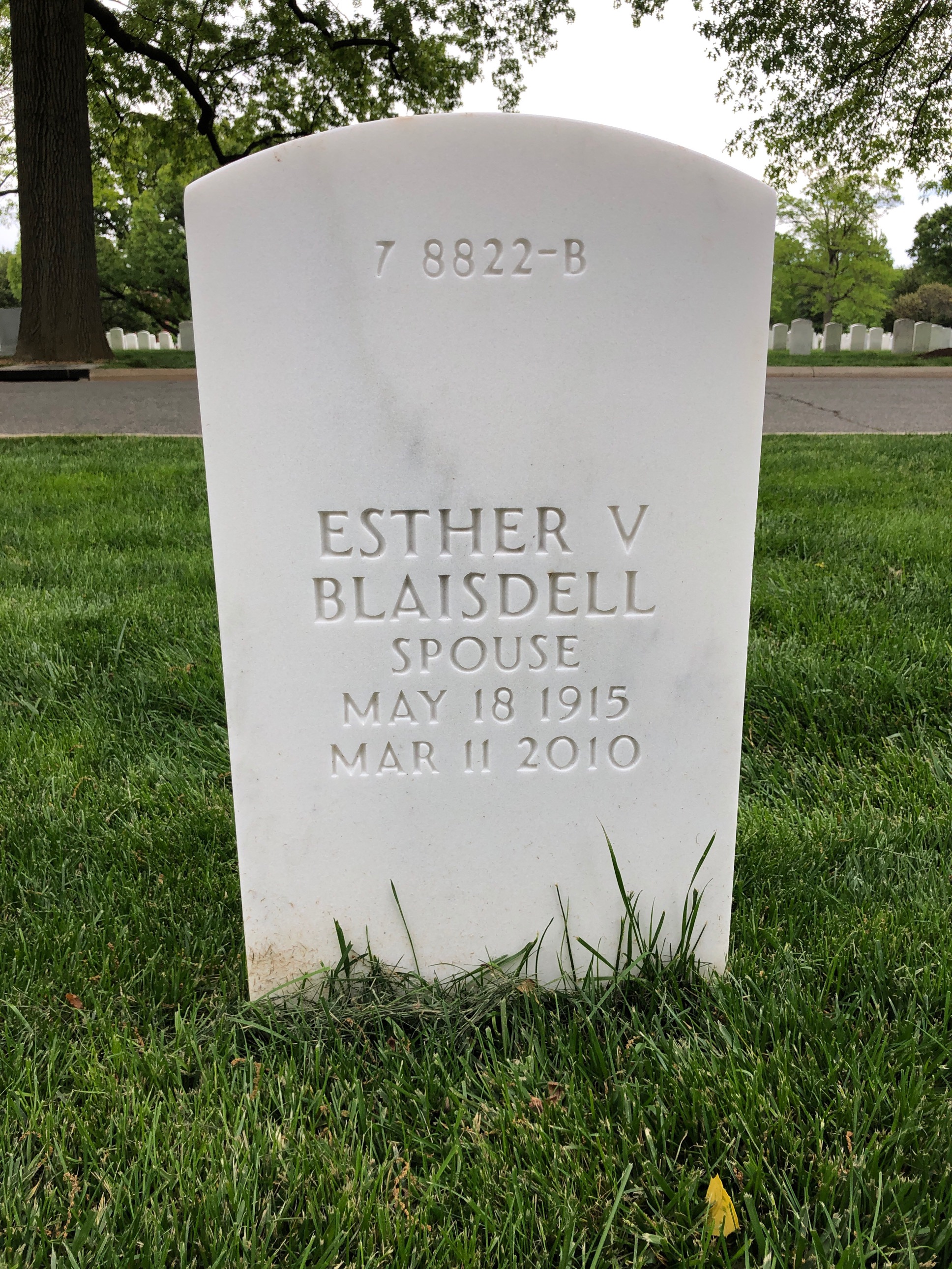 Back of headstone — Wilber Blaisdell