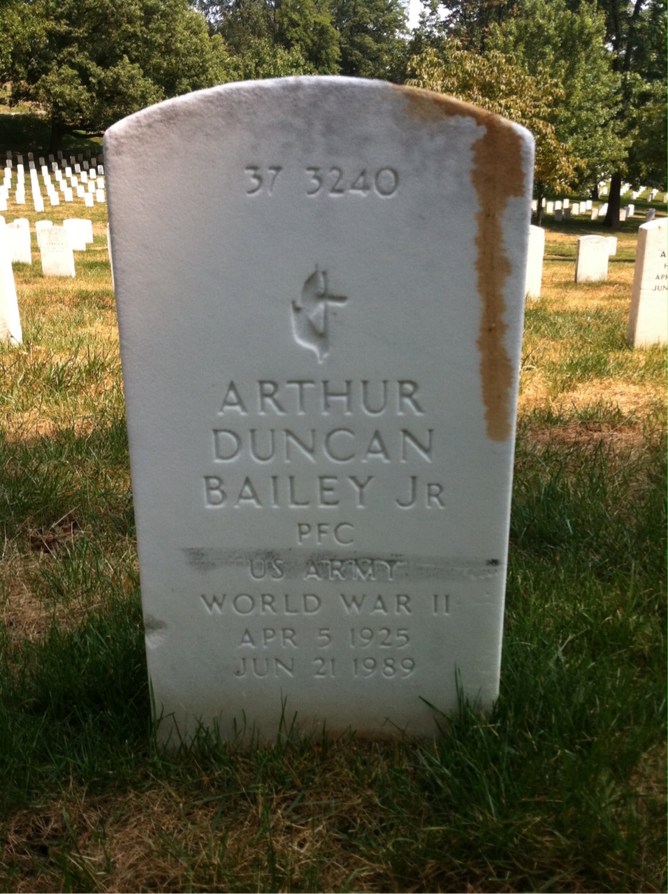 Back of headstone — Arthur Bailey