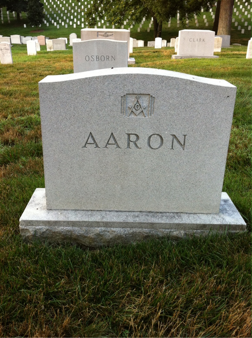 Back of headstone — Herbert Aaron