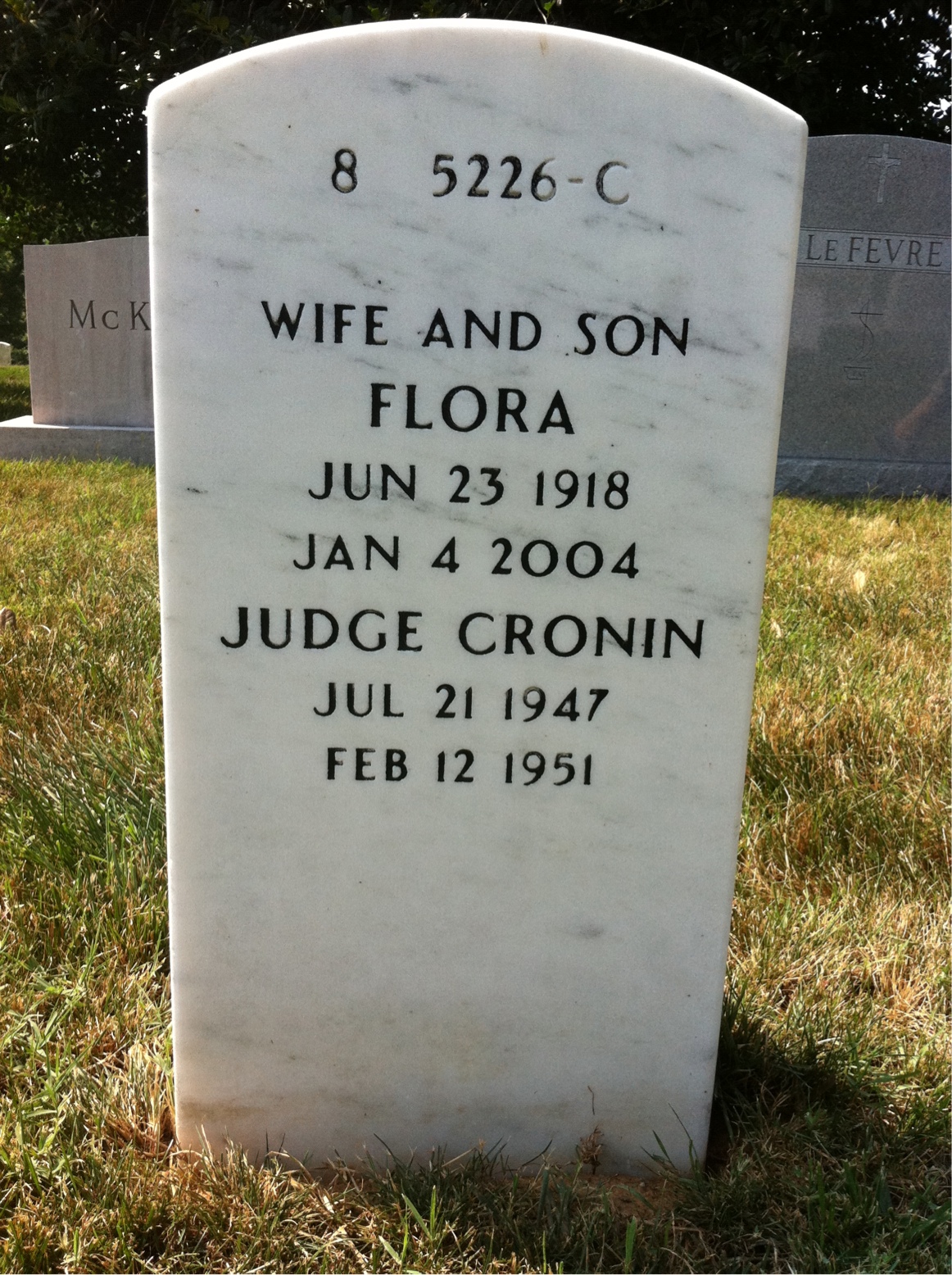 Back of headstone — Judge Chapman