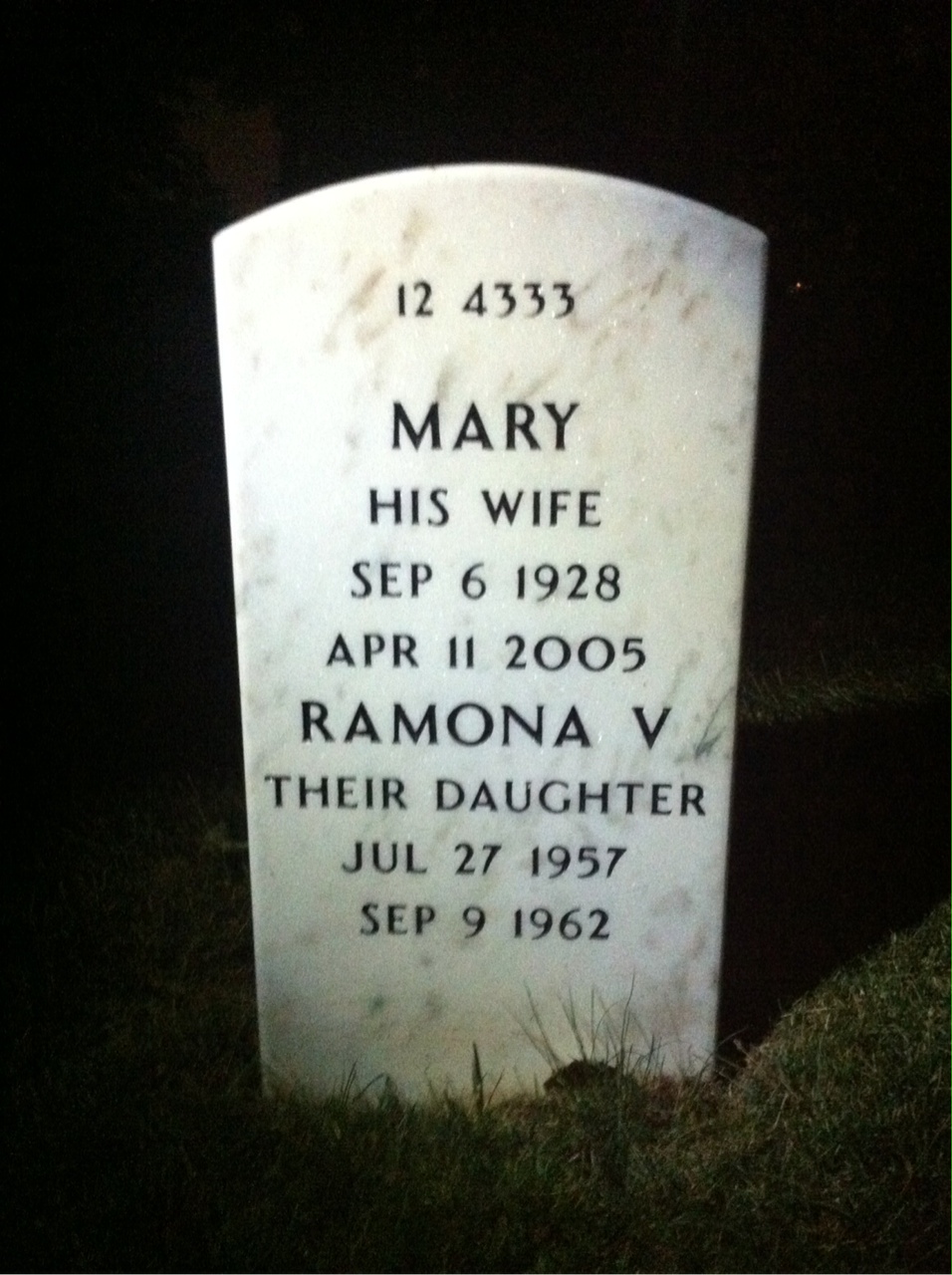Back of headstone — Raymond Myers