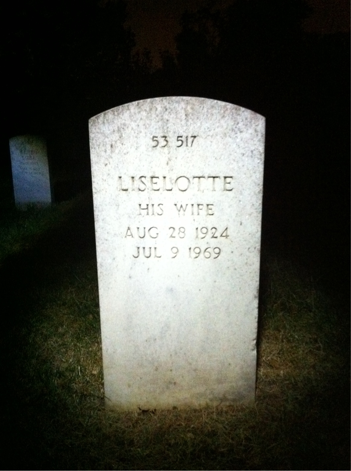 Back of headstone — Liselotte Athey